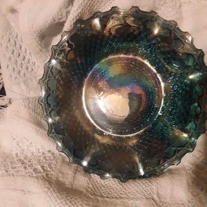 2 pc. Carnival glass blue dish